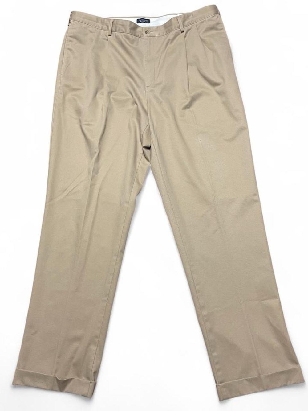 Lands' End Khaki Pants Mens 40x34 Traditional Fit Pleated Cuffed 100% Cotton